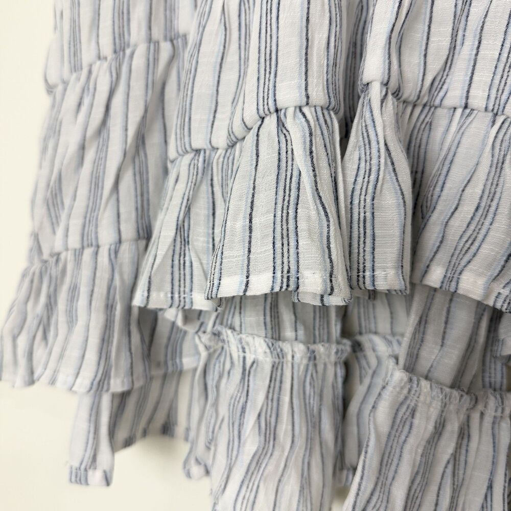 Blu Pepper Peasant Top Shirt White Blue Stripes Flutter Sleeve Tunic Women’s M - Picture 3 of 10